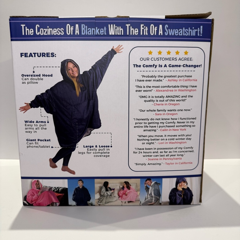 The Comfy Wearable Hoodie Blanket Navy Blue One Size Fits All - Picture 4 of 9